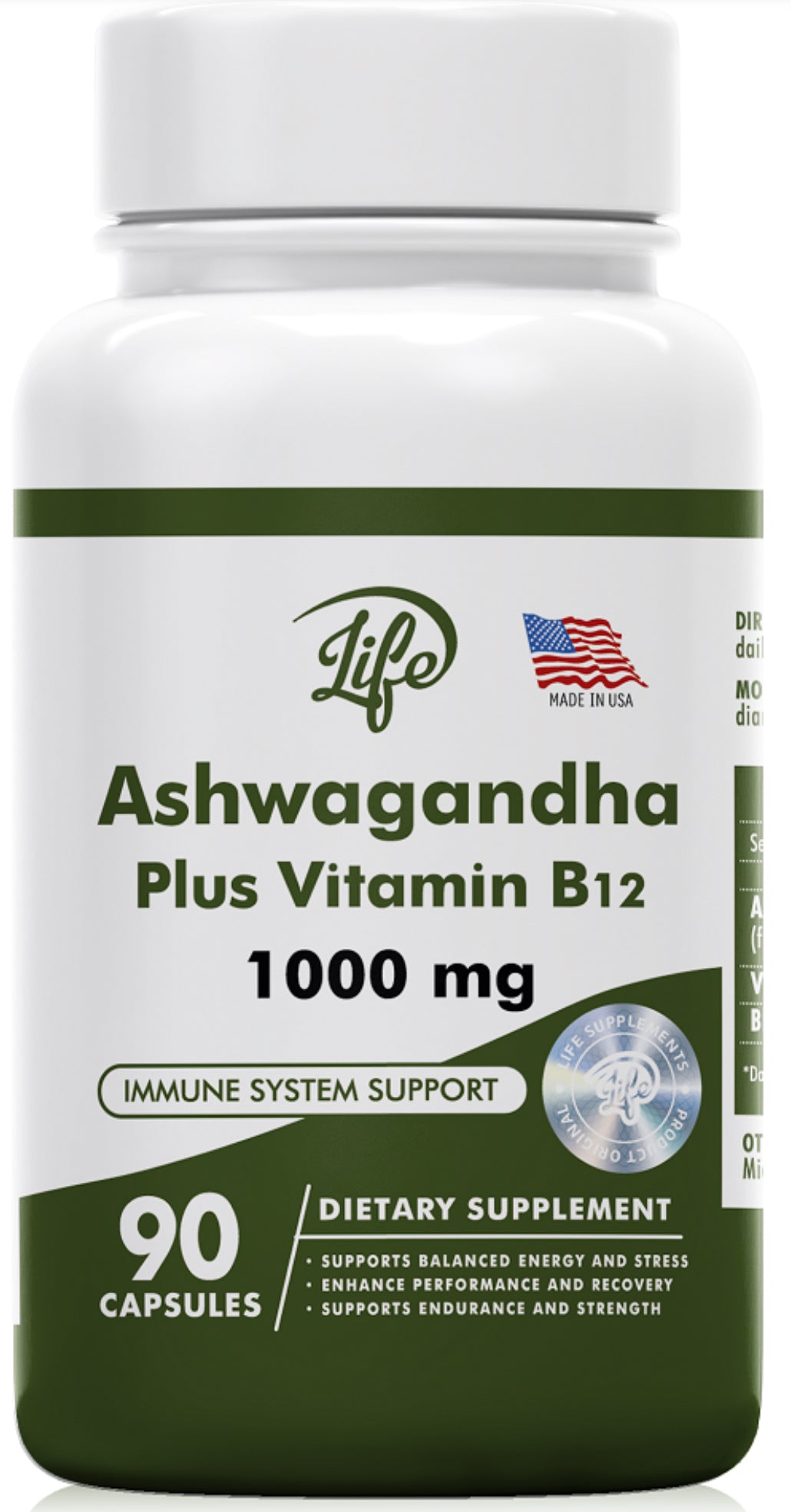 ASHAWAGANDA (BODEGA E) (GINSENG INDIO) + B12 X 90 CAPSULAS